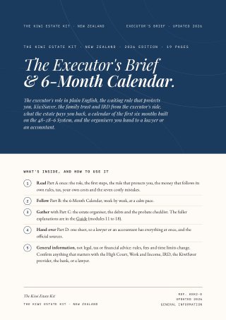 Executor's Brief & 6-Month Calendar, cover page