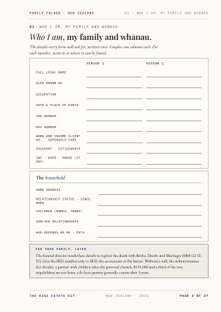 Family Folder sheet 01, a guided fill-in page