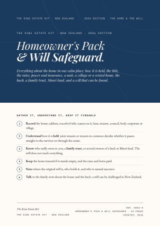 Homeowner's Pack & Will Safeguard, cover page